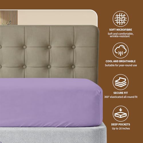 Image of HBHLFZ Full Fitted Sheet Only, Soft Breathable Bottom Sheet - 54 inchx75 inch Deep Pockets Full Size - 100% Polyester, All Around Stretch Fit, Wrinkle Resistant, Colorfast - Easy Care, Light Purple