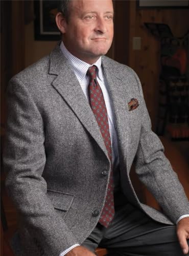 HUUTOE Tweed Blazer Men Vintage Casual Herringbone Tweed Suit Jackets Two Button Notch Lapel Wool Blend Sports Coat2