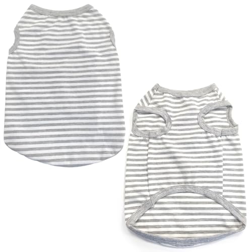 2 Stück Hunde-Shirts für Kleine Hunde Sommer Weiche Baumwolle T-Shirt,Hund Soft Tank Top Ärmellose Weste Hund T-Shirt für kleine mittelgroße Hundekatze Kleidung（schwarz, grau） L