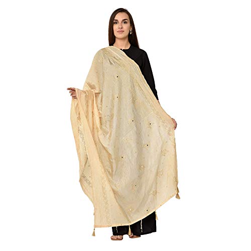 Sai Fashion Dupatta en soie douce crussed pour les femmes/impression de feuille d'or/Tasells sur la frontière Cover