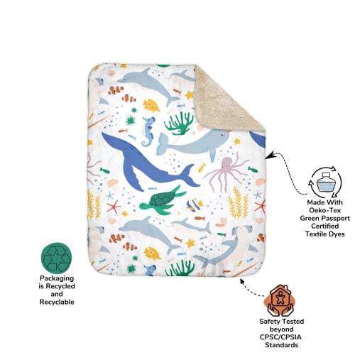 Solas Fifty Two Sherpa Backed Microfleece Throw Blanket For Kids Ocean Animal Design Made With Eco Friendly Inks For Childrens Decor 30X40 Crib Blankets Toddlers Whale Shark Narwhal Octopus (Ocean) #TOP3