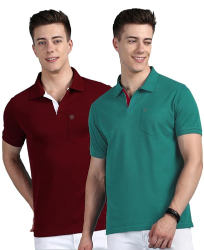 Image of Lux Cozi Men's Regular Fit Polo Neck Half Sleeve Solid Casual T-Shirt with Chest Pocket COZI 2122 MRN SGN 3XL 2PC