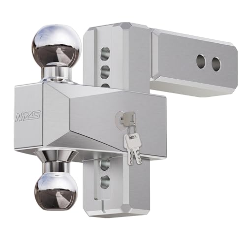 Image of MZS Adjustable Trailer Hitch - Fits 2.5 Inch Receiver Hitch - 6-Inch Adjustable Drop Hitch - Heavy Duty Aluminum Tow Hitch for Truck(18,500 LBS GTW) Chrome