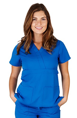 Ultra Soft Brand Scrubs - Premium Womens Junior Fit 3 Pocket Mock Wrap Scrub Top, Royal Blue 36149-Medium