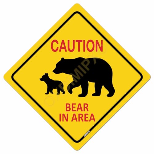 Caution Bear in Area Sign Yellow Aluminum Wildlife Crossing Metal