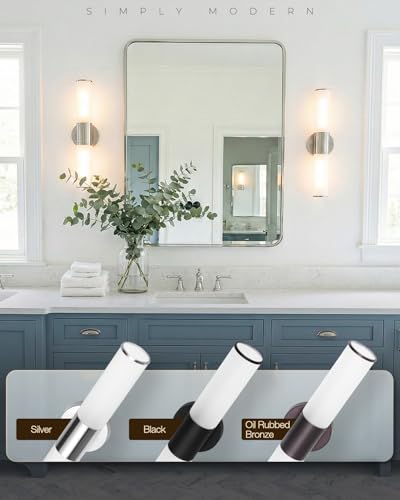 Image of 2-Light Bathroom Vanity Lighting Fixture, Brushed Nickel Wall Sconce with Opal White Glass, E26 Stocket Indoor Wall Lamp, Modern Mirror Light. 2 Pack