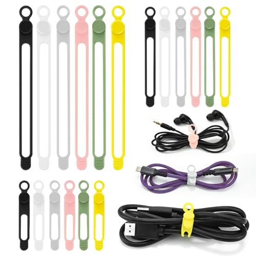 CozyNestMo Bridas de silicona reutilizables, organizador de cables elásticos, para cables de carga, cables eléctricos, cables de computadora, gestión de cables de datos USB, organizador de cables (6