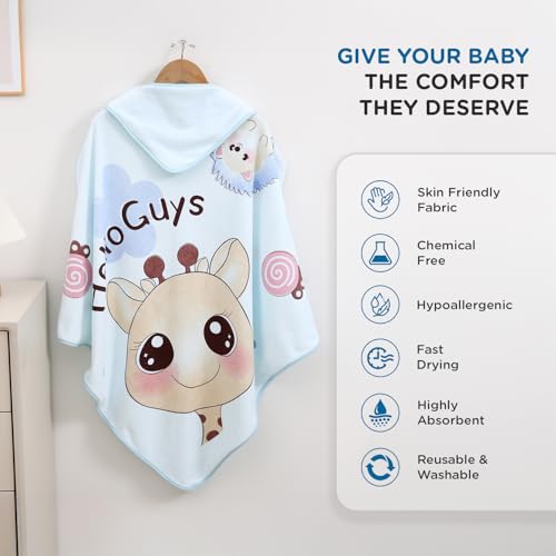 Image of Mee Mee Hooded Baby Bath Towel for New Born | Wash Cloth, Quick Absorbent, Can be Used for Baby Swaddling, Extra Soft Cotton Towels for Kids /Toddlers /Infants /Babies, Pack of 1, (Blue Animals) 80X80 CM