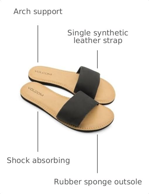 Image of Volcom Women's Simple Slide Sandals - Cushioned Synthetic Leather Strap Slides With Padded Footbed