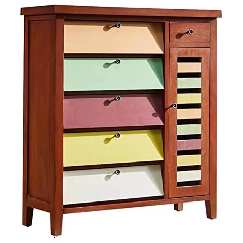 Lincheer Vintage Solid Wood Shoe Cabinet, Partition Locker Shoe Cabinet, Shoe Cabinet with Tipper Drawer, Suitable for Hallway Shoe Cabinet (A 100 * 36CM) Cover