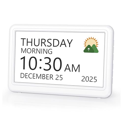 Roxicosly Calendario digitale, sveglia elettronica giorno data, orologio digitale con 20 promemoria personalizzati, 20 sveglie, 12 temi, 10 livelli, dimmer da 7 pollici, orologio da demenza per