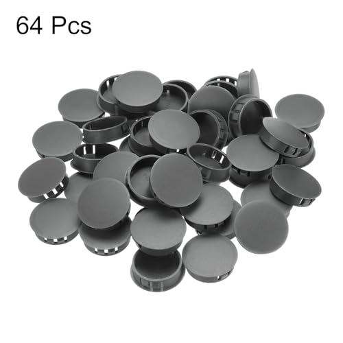 Image of MECCANIXITY 64PCS 35mm(1 3 /8 inch) Dark Grey Plastic Hole Plugs, Flush Type Panel Hole Plugs Insert End Caps for Locking Hole Tubes Furniture Cabinet