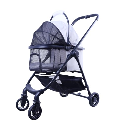 Image of Front Full-Window pet Stroller with Detachable Carrier,4 Wheels for Cats & Dogs, with Storage Basket,Cup Holder, Travel Puppy /Cats Stroller.