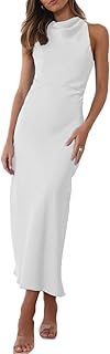 Satin High Neck Backless Sleeveless Midi Dresses for Women Elegant Mock Neck High Waist Cross Back Cocktail Dress