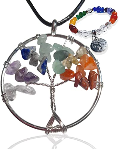 【1】Collar Arbol de la Vida - Colgante para Mujer + 【1】Pulsera 7 Chakras Amuleto Arbol de la Vida. Equilibrio de Energías (7-chakras-arbol-vida) Cover