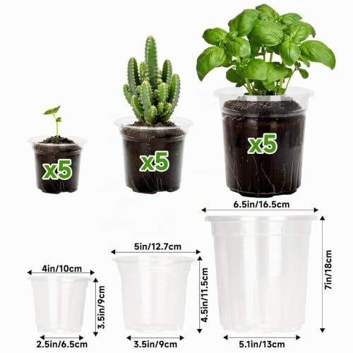 KINGLAKE 15 Stück Anzuchttöpfe Pflanztopf Durchsichtig, 10/12.7/16.5cm Blumentöpfe Anzuchttopf Plastik, Pflanztöpfe Orchideentopf Transparent Klein, Töpfe Untertopf für Pflanzen Orchideen