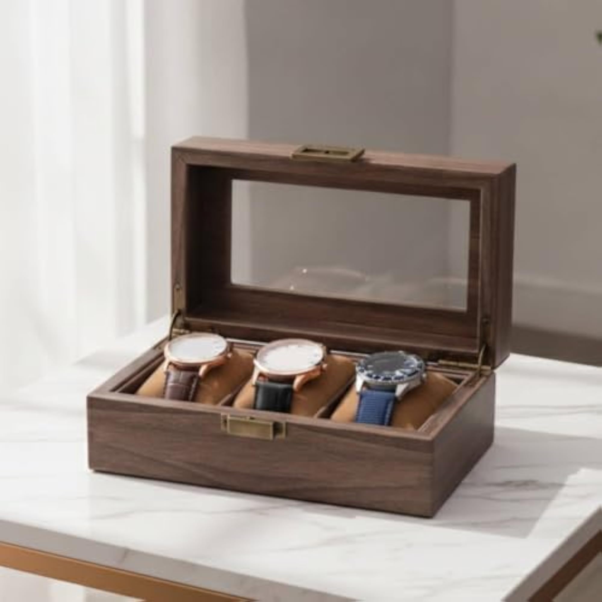 Velvet-Lined Watch Box with Glass Lid, 12 Slots