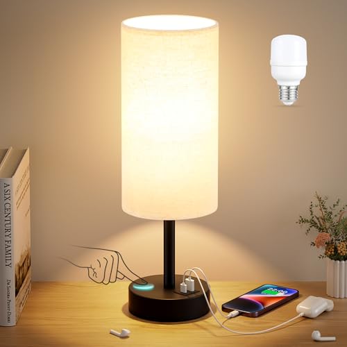 Dicoool Beige Touch Lamp for Bedroom with USB - 3 Way Dimmable Table Lamp for Nightstand, Small Lamp with Black Charging Station for Desk Dorm, Office, Nursery by Dicoool - Image 7