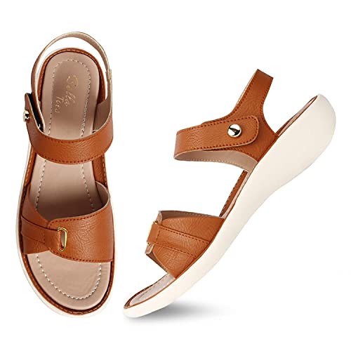 Image of MADANA Women's /Ladies /Female's /Girl Synthetic Leather Casual Daily /Office, College wear Stylish Fancy Flat sandals