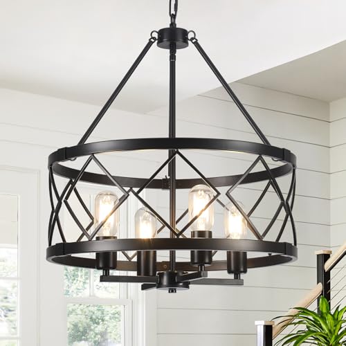 Luminaire suspendu de style fermier en métal noir forgé pour hall d'entrée