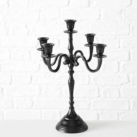 Hoher schwarzer moderner Kerzenständer 5 armig, Höhe 40 cm mit 30 cm Durchmesser, Kerzenhalter, Kerzenleuchter, schwarzer Kandelaber, Fester Stand, Aluminium schwarz lackiert Cover