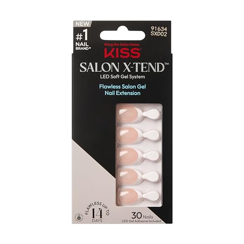 KISS Salon X-tend Glue On Decorated Nails Nonsense Light White Short Size Almond Shape 34 Ct.
