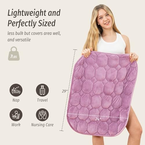Image of Wemore Weighted Lap Blanket 7lbs for Adults, Small Weighted Blanket for Travel, Calming, Relaxing, Napping and Sleeping, All-Season Weighted Lap Pad, Machine Washable, Purple 24x29 inches