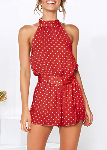 image for PRETTYGARDEN Women's Summer Shorts Romper Casual Sleeveless Halter Nec