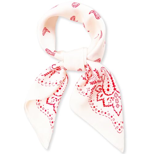 Wuliim 27.5 Satin Scarf - Silk Like Medium Square Neckerchief Scarf for Women | Silky Head Scarf Bandanas Lightweight (White-Red)