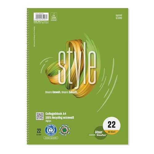 Staufen Ursus Style College Notepad, Pack of 5, DIN A4, Line Style 22 (5 mm Squared), 80 Sheets, 4-Hole Punch - Image 3