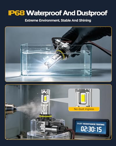 Image of 9005 Light Bulbs, 8X Ultra Brightness HB3 9005 Lights, 6500K Cool White Bulbs, Real 1:1 Mini Size Plug and Play, IP68 Waterproof, Pack of 2