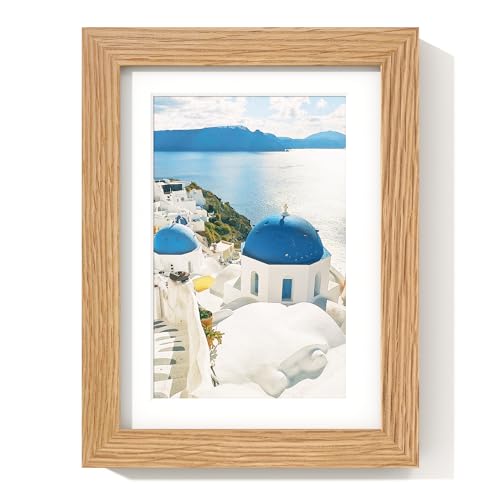 Axeman 5x7インチ写真フレーム | オーク無垢材写真フレーム | 5x7インチのフレーム マット付き 4x6用 | 5x7インチのフォトフレーム | 5x7インチの木製写真フレーム | 5x7インチの写真フレーム | 吊り下げ金具付き | ナチュラル