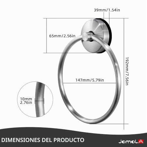 Miniatura 2 de Jomola Toallero De Aro Con Ventosa Toalla Anillo De Acero Inoxidable Sin Taladrar Anillo De Toalla Baño Colgador De Toallas Montaje En Pared Acabado Cepillado