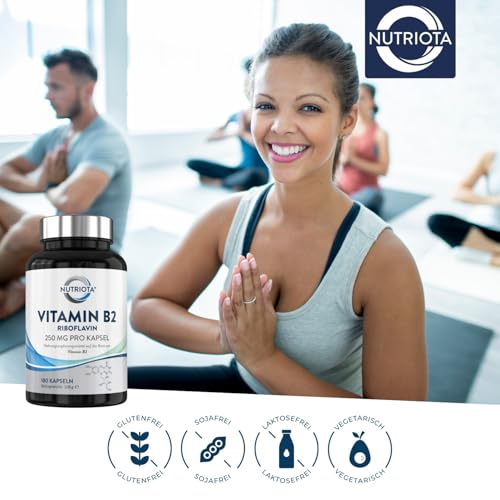 Vitamin B2 (Riboflavin) Hochdosierte 250 mg Kapseln – 180 Kapseln – veganfreundlich – von Nutriota