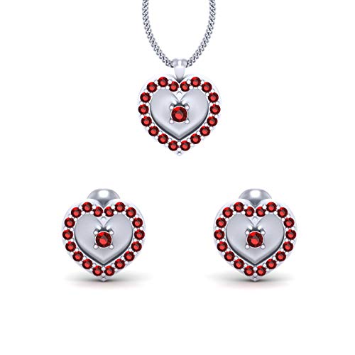 Colgante de corazón plata de ley 925 pendientes circonita roja joyería fina