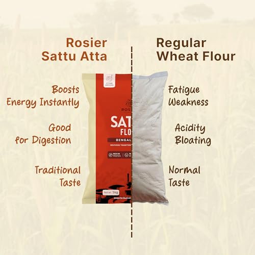 Image of ROSIER Chana Sattu Atta 1kg | Roasted Bengal Gram Flour | High Protein & High Fibre | Instant Energy Drink & Cooking Flour | Chakki Ground | Gluten-Free | No Additives