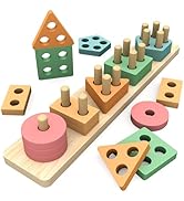 OSLINE Montessori Toys for 1 2 3 Year Old Toys,Toddler Wooden Shape Sorter Stacking Toys,1-5 Year...