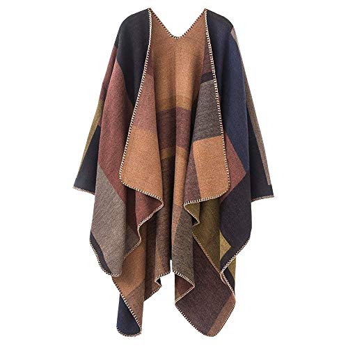 Anxingo - Anxingo Women's Poncho Cape Stylish Cloak Scarf Shawl Oversize Shawl Wrap for Women (Khaki) - -6%