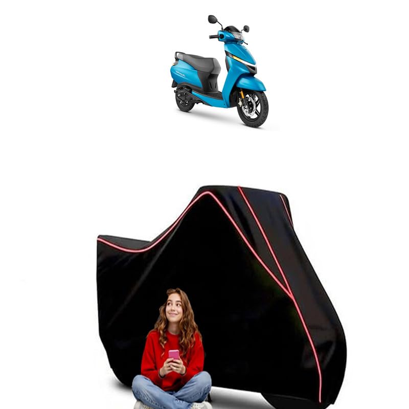 Image of Jupiter Smart Xonnect Drum Scooty Bike Cover Water Resistant Outdoor Use Universal Fit Scooters Motorcycles Heavy Duty UV Protection Dust Rain Scratch Resistant Elastic Bottom Black Blue Piping