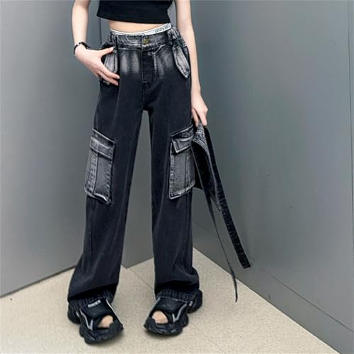 Betadog Girls Jeans Denim Elastic Wasit Wide Leg Baggy Pants Pocket Side Denim Cargo Pants Kids Summer Fall3