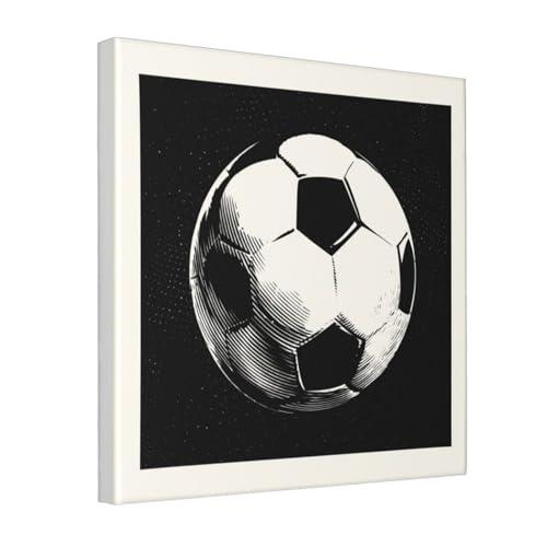 Lienzo de balón de fútbol en blanco y negro de 30 x 30 cm enmarcado