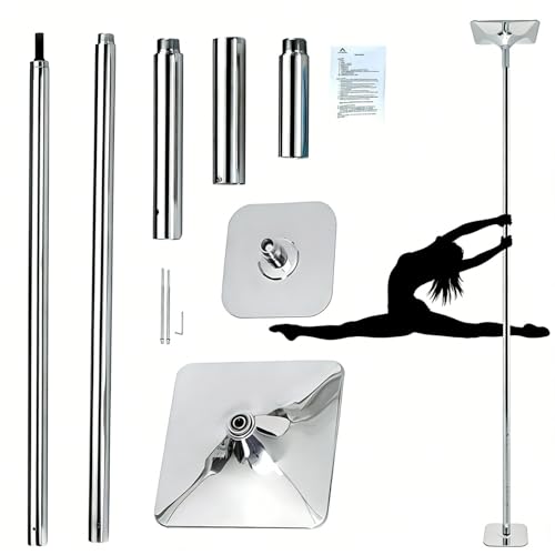 Juego de bastones de baile de altura ajustable con tubo de extensión para techos de 9 a 12 pies, modos giratorios y estáticos, acero resistente, soporta hasta 400 libras