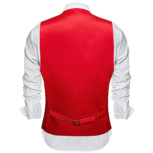 Image of Barry.Wang Vest for Men Business /Leisure Dress Suit Vests V-neck 2 Pockets Wedding Party Tuxedo Satin Waistcoat