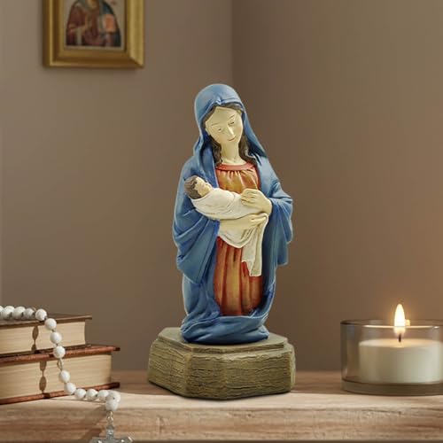 Estatua Virgen María con Niño Jesús, Resina 5.91 pulg miniatura 3