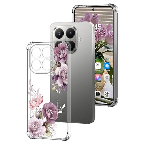DiaryTown Transparent Hülle für Xiaomi 15T Pro HandyHülle mit Süß Muster Klar TPU Dünn Silikon Stoßfeste Kratzfest Schutzhülle Durchsichtige Case Cover für xiaomi 15T Pro - Lila Pfingstrose