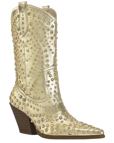 Azalea Wang Women's Appease Studded Booties Pointed Toe - APPEASE-Gold 7 M US