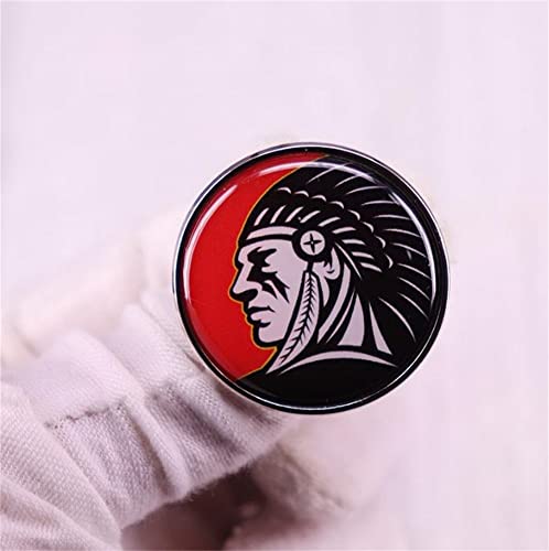 Image of American Indian Chief Native American Enamel Pin Chief Headdress Brooch Round Metal Lapel Pin Accessories for Clothes, Backpack, Hat, Handbag