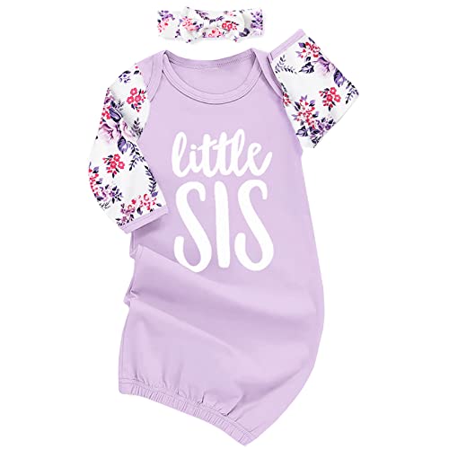 Image of AMAWMW Newborn Baby Girl Little Sister Sleeper Gown Stripe Long Sleeve Nightgown Pajamas Gifts Stuff Essential Outfit