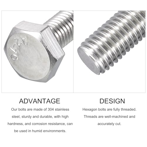 Image of METALLIXITY Hex Bolts (M10-1.5x30mm) 5Pcs, 304 Stainless Steel Coarse Fully Threaded Hex Head Screw Bolt Machine Screws - for Furniture Repair, Silver