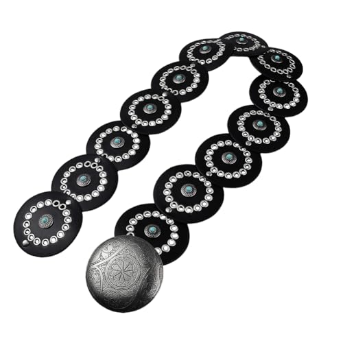 Black Western Pu Leather Belt Wide Vintage Boho Hollow Oval Cowboy Disc Fashion Waist Chain Belts with Alloy Buckles for Women Dress Jeans Costumes Party Club Cosplay Accessories